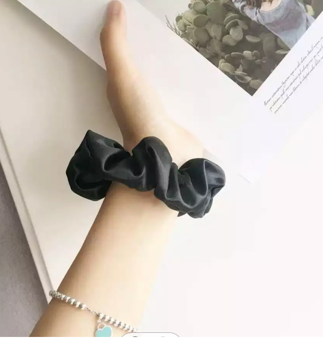 Pack of 2, Silk Satin Scrunchies Black & White