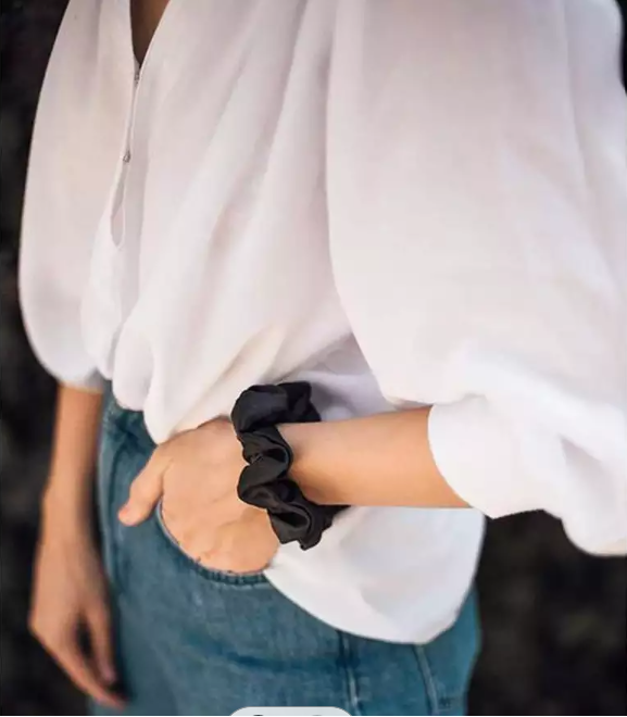 Pack of 2, Silk Satin Scrunchies Black & White